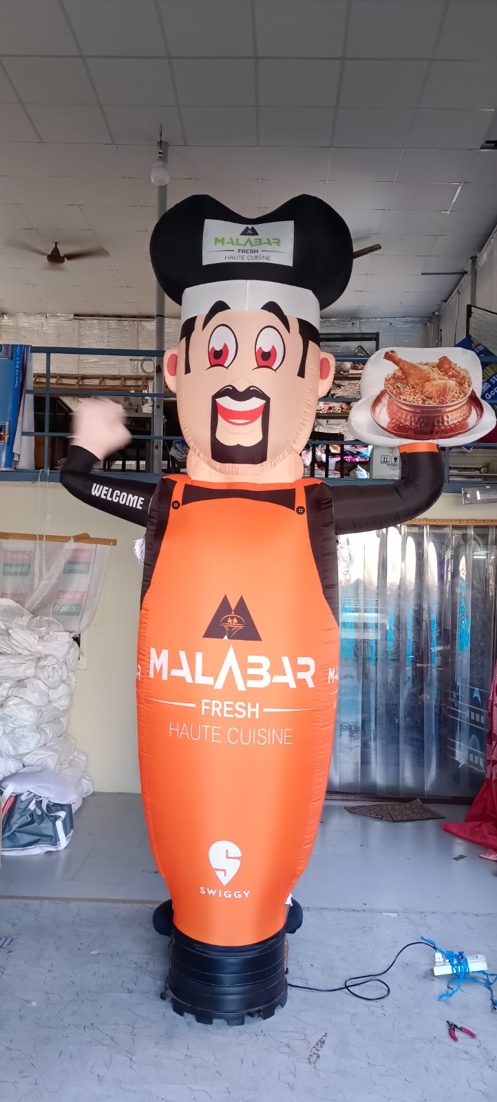 Orange chef air dancer inflatable printed for Malabar Fresh Haute Cuisine